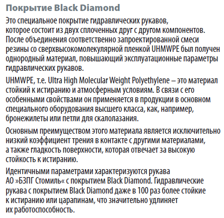 Описание специального покрытия гидравлических рукавов Black Diamond